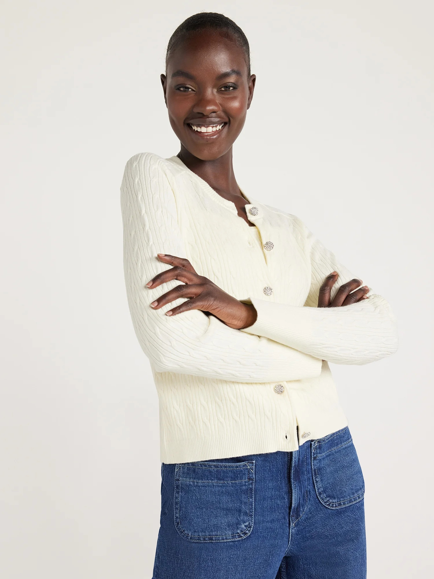 Free Assembly Women’s Cable Knit Cardigan Sweater with Long Sleeves, Lightweight, Sizes XS-XXXL | Walmart (US)