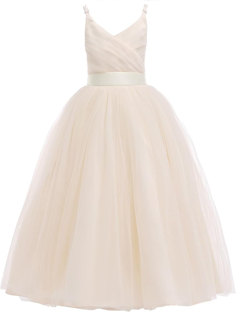 Glamulice Flower Girls Spaghetti Strap Tulle Dress Long A Line Wedding Pageant Dresses Princess B... | Amazon (US)