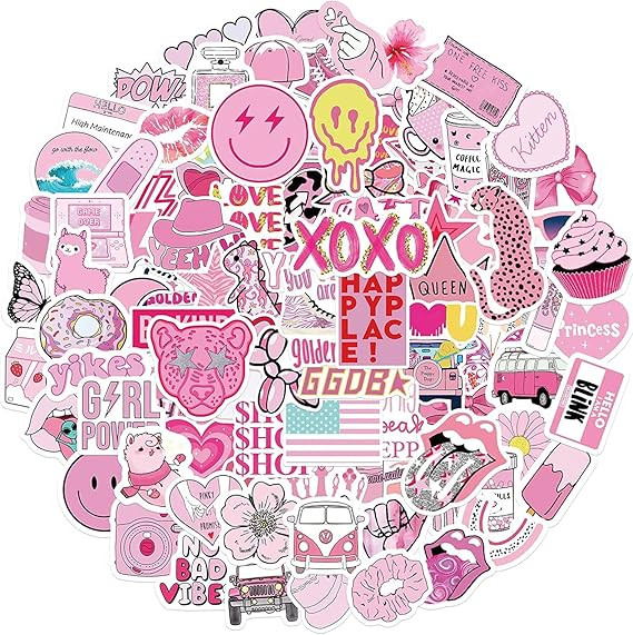 102 Pcs Preppy Stickers Vinyl Aesthetic Waterproof Stickers Adorable Decor Supplies Pink Party Su... | Amazon (US)