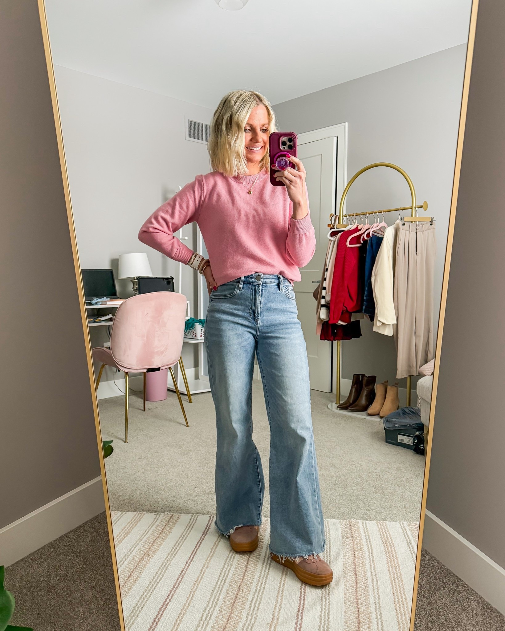 Winter outfit idea with a pink sweater! ❤️❄️
Sweater- small
Jeans- 25 (code: katie15) 


#LTKootd #LTKPetite #LTKSeasonal