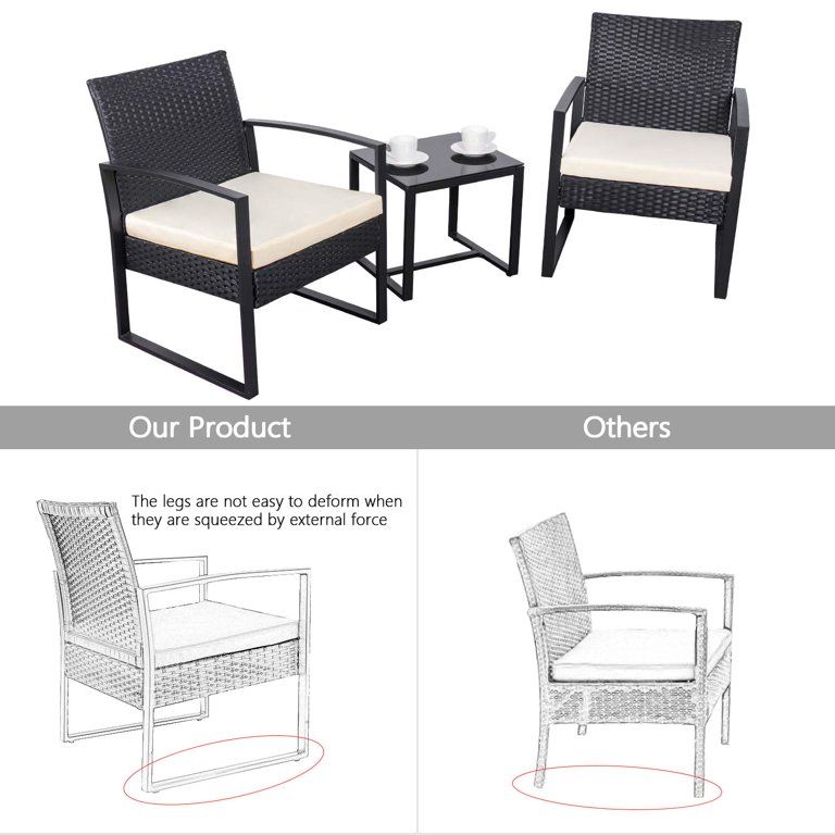 Lacoo 3 Pieces Patio Indoor Conversation Set Cushioned PE Rattan Bistro Chairs Set of 2 with Tabl... | Walmart (US)
