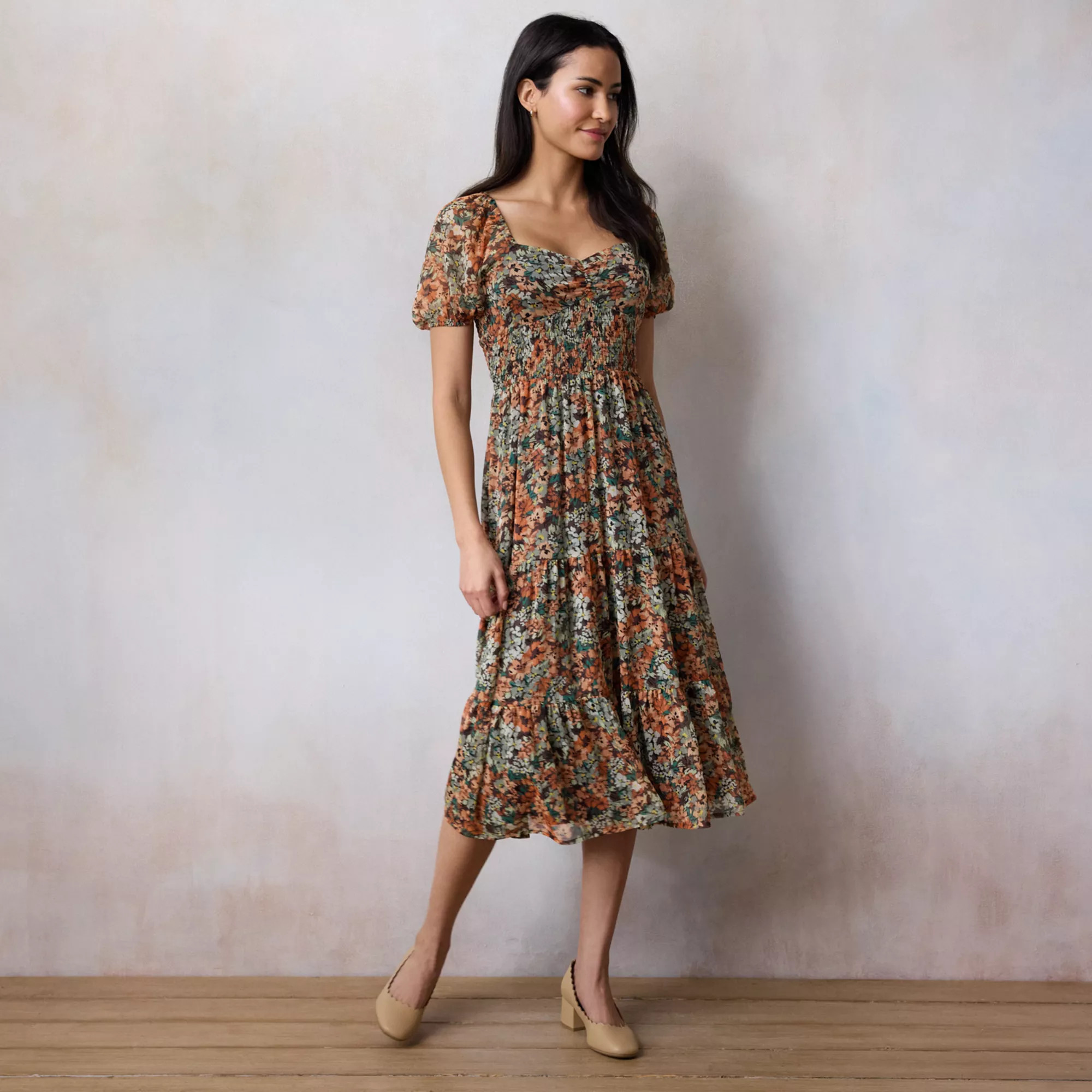 Women's LC Lauren Conrad Puff Sleeve Tiered Midi Dress | Kohl's