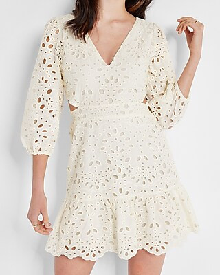 Eyelet Cutout Tie Back Mini Dress | Express