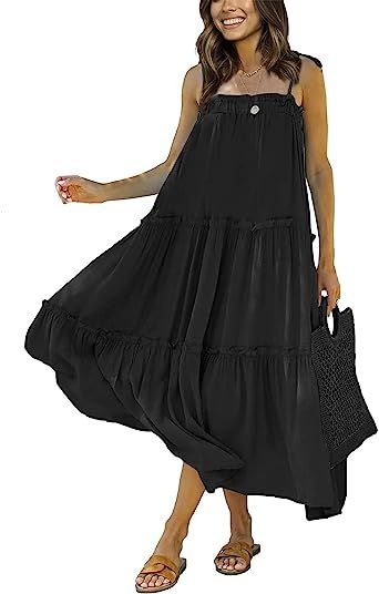 BTFBM Women 2023 Summer Maxi Dresses Sleeveless Spaghetti Strap Casual Sundress Tiered Ruffle Boh... | Amazon (US)