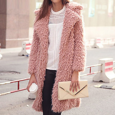 Women's Solid Red / Black / Gray Coat , Casual Long Sleeve Faux Fur | Light in the Box