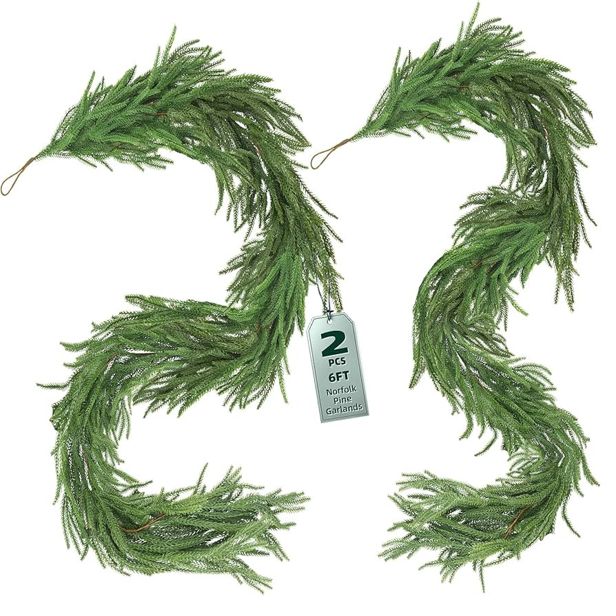 2Pcs 6FT Norfolk Pine Garlands Realistic, Real Touch Winter Xmas Garland, Christmas Decorations I... | Amazon (US)
