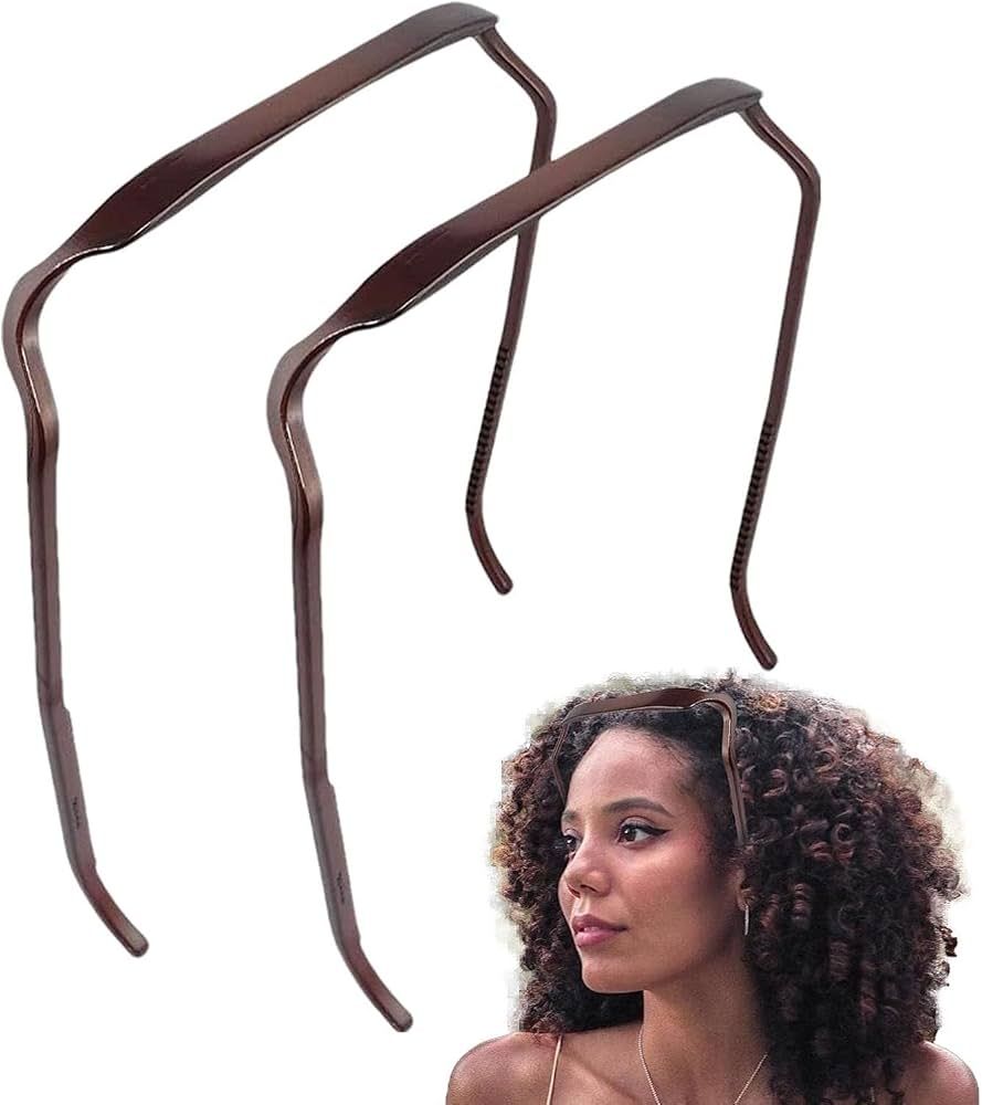 YIRUIKEJI Curly Thick Hair Medium Headband, Sunglasses Headband for women,Curly Thick Hair Headband, (Pack of 2) Hairstyle Fixing Tool for Curly Hair (Brown) | Amazon (US)