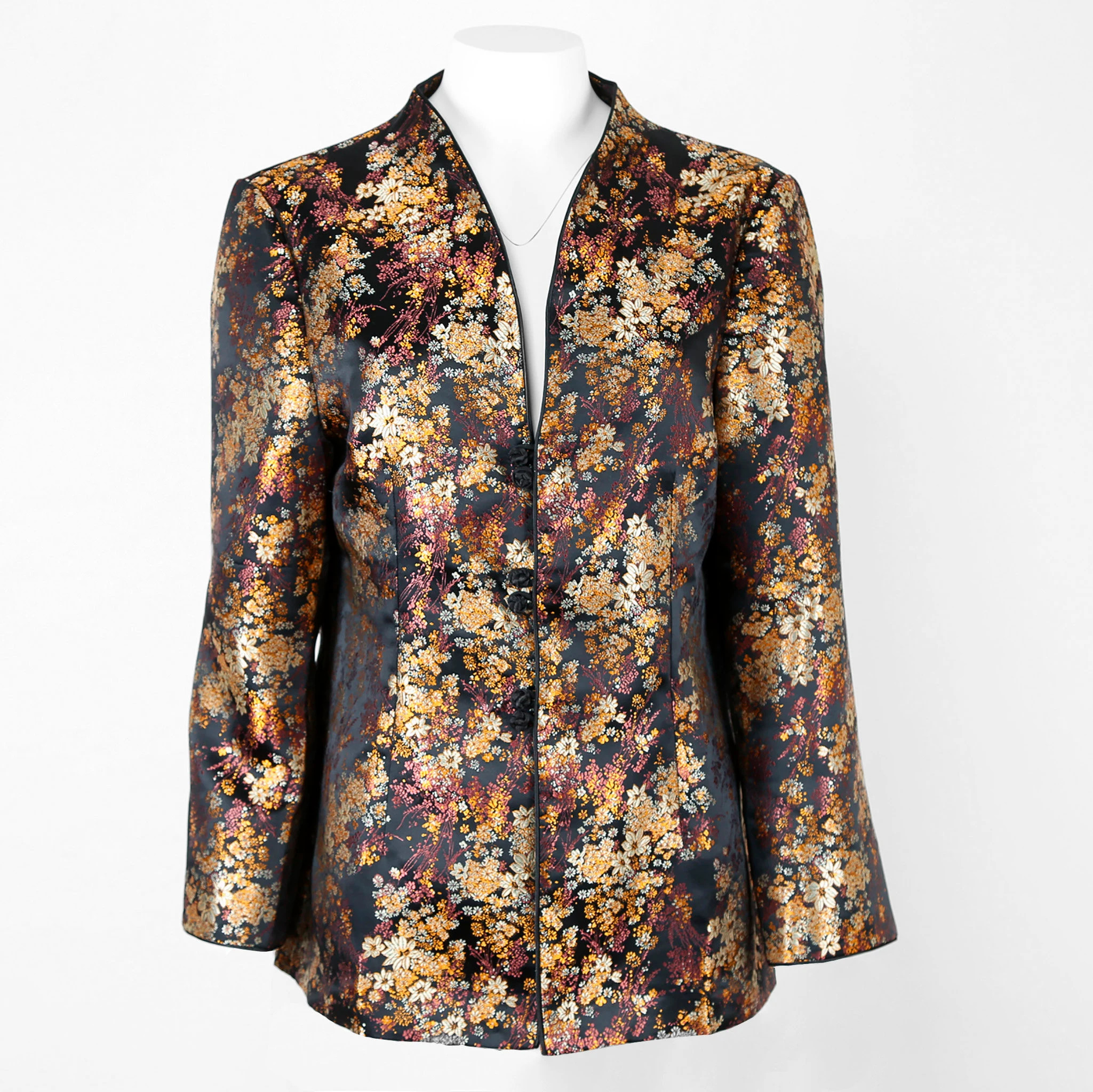Floral Brocade Jacket: Black & Gold, Handmade Frog Knot | Etsy (Global)