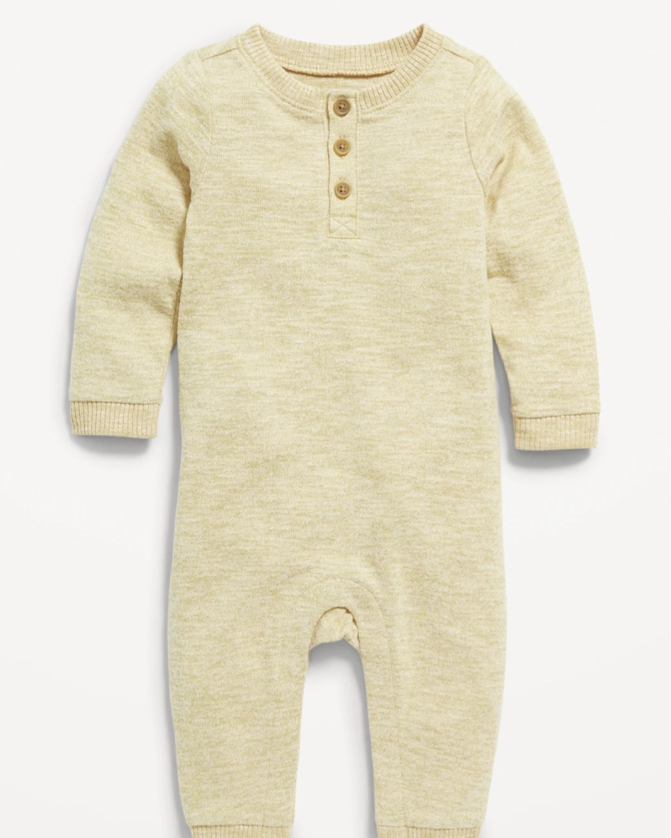 Unisex Long-Sleeve Sweater-Knit Henley One-Piece for Baby


