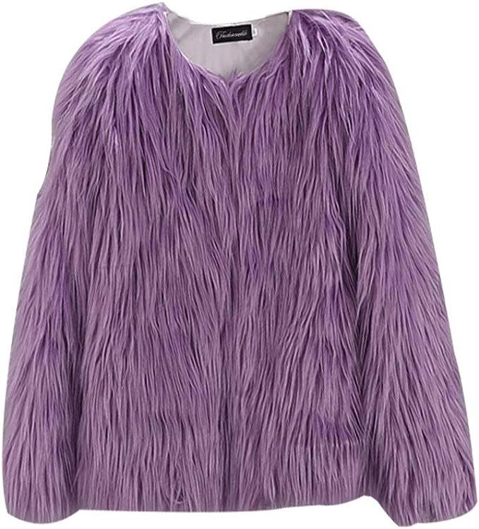 EVEDESIGN Women's Shaggy Faux Fur Coats Solid Color Long Sleeve Short Outwear Coat Jacket | Amazon (US)