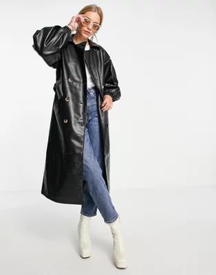 Vila leather look trench coat in black | ASOS | ASOS (Global)