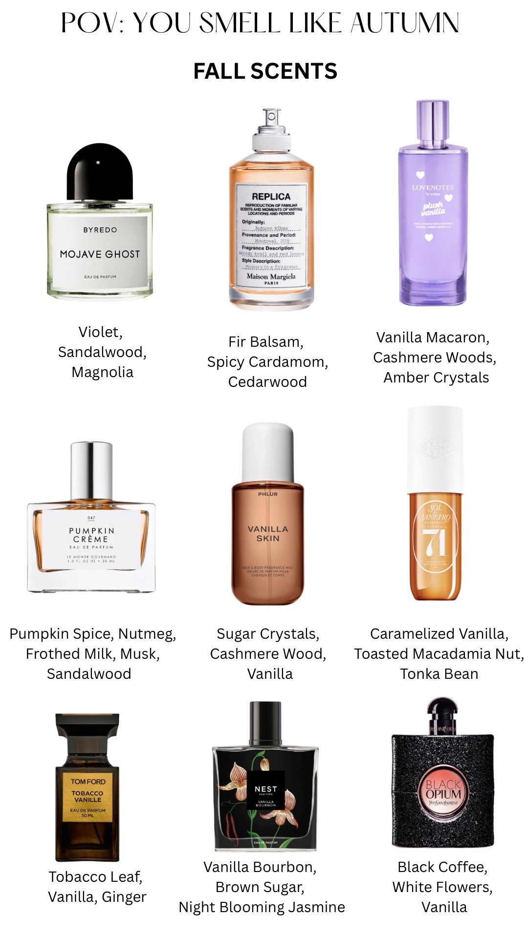 Fall scents: sweet, warm, spicy and earthy scents 
#perfume #fragrance #fallscent #fallscents #fallscent #fall #spicy #vanilla #woody #fallfragrance 

#LTKFindsUnder100 #LTKSeasonal #LTKBeauty