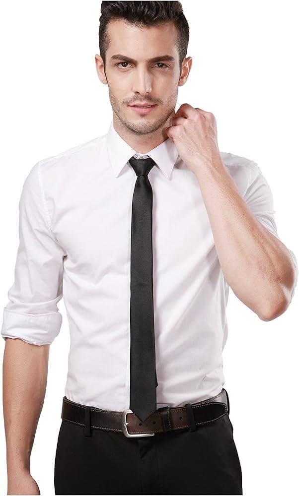 Black Tie Solid Color Skinny Tie Slim Tie for Men Formal Satin Necktie Exclusive | Amazon (US)