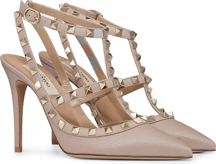 Rockstud Ankle Strap Pointed Toe Pump (Women) | Nordstrom