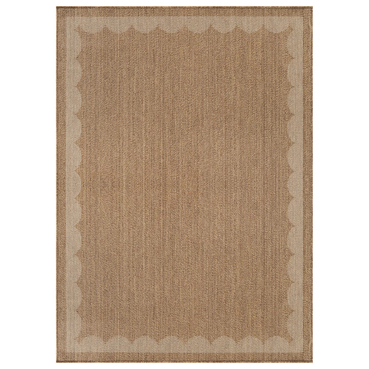 Scallop Border Sand/Natural Easy-Care Jute-Style Indoor/Outdoor Flat Woven Area Rug | Wayfair North America