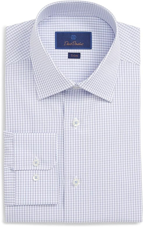 David Donahue Men's Trim Fit Micro Poplin Weave Check Dress Shirt (16 x 36/37, Berry) at Amazon M... | Amazon (US)