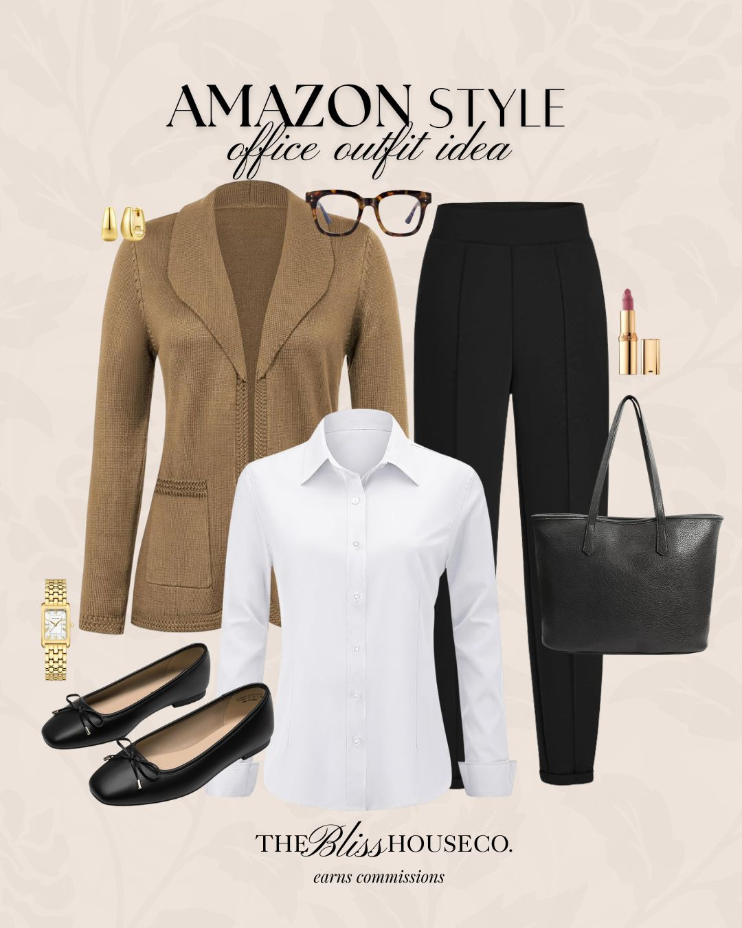 Amazon office outfit idea. A tailored knit blazer layered over a crisp white button-down with slim black trousers, ballet flats, and a structured tote. Classic, professional, and affordable. 

Amazon workwear, Amazon office outfit, affordable business casual, knit blazer outfit, white button down shirt, black slim trousers, ballet flats women, structured work tote, business casual capsule, professional women style, corporate outfit ideas, neutral work wardrobe, classic office look, affordable work outfits. 

 #LTKootd #LTKWorkwear