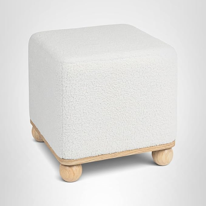 Creative Co-Op Square Boucle Upholstered Stool/Ottoman, Cream | Amazon (US)