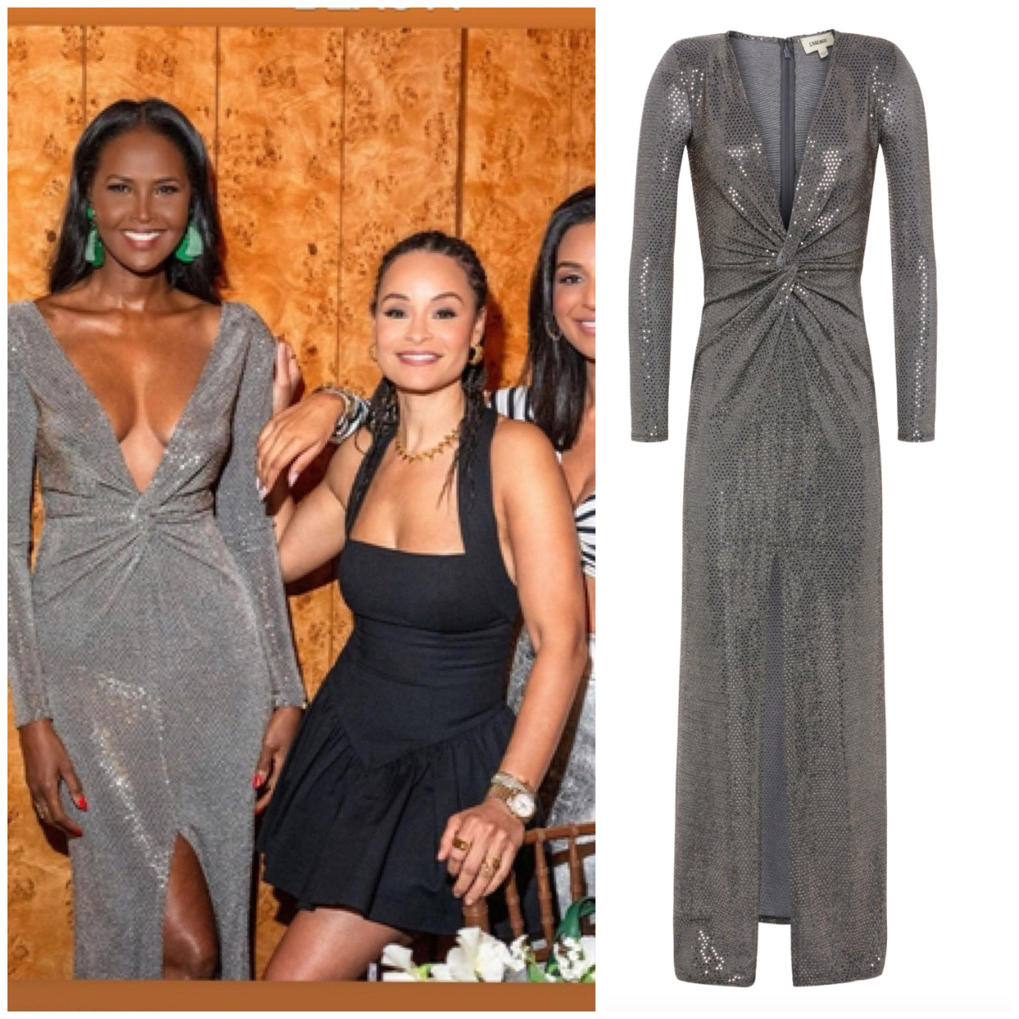 Ubah Hassan’s Silver Metallic Plunging Gown 📸 = @ubah