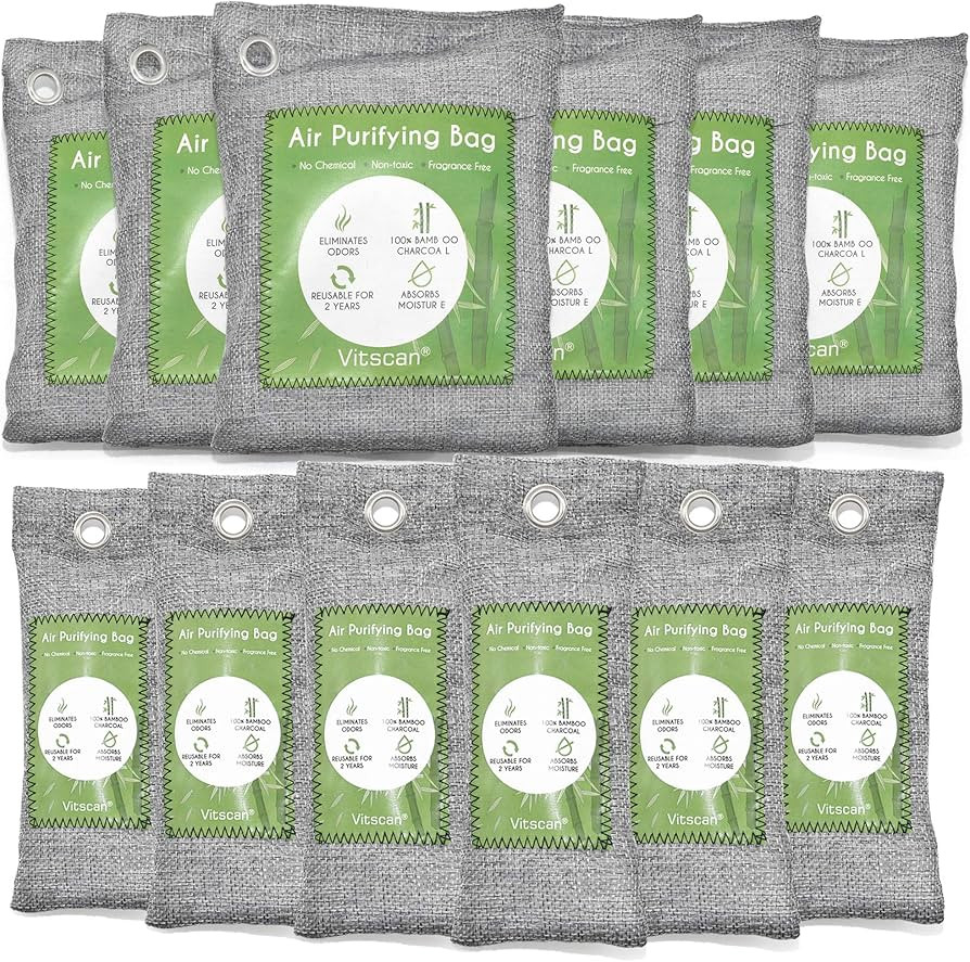 12 Pack Bamboo Air Purifying Bag, Activated Charcoal Bags Odor Absorber, Moisture Absorber, Natur... | Amazon (US)