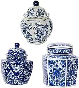 A&B Home Blue and White Vase, Porcelain Ginger Jars for Home Decor, Chinoiserie Vase for Bedroom ... | Amazon (US)