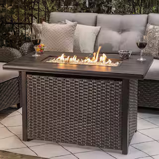 Nuu Garden Brown 43 in. 50000 BTU Rectangular Wicker Aluminum Propane Gas Outdoor Fire Pit Table ... | The Home Depot
