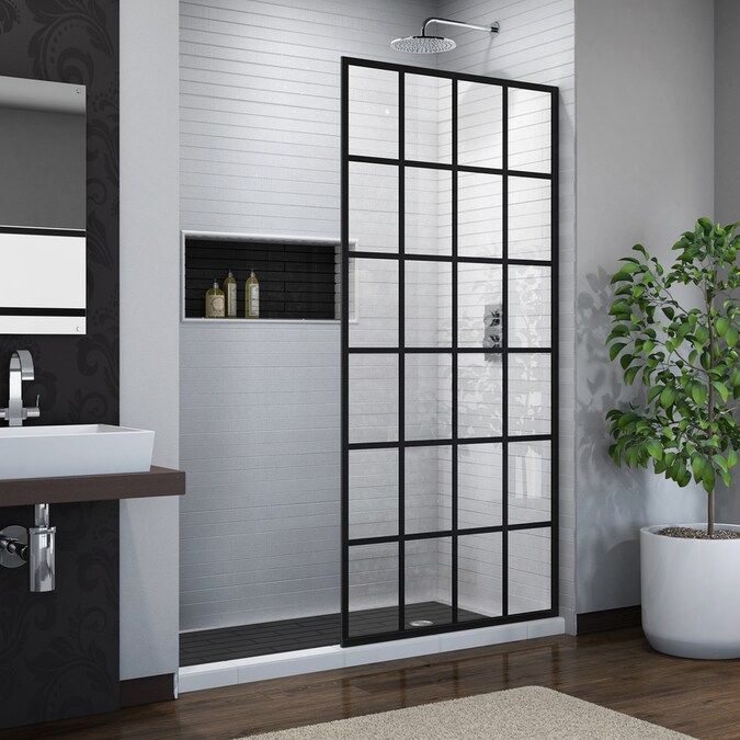 DreamLine French Linea Toulon 72-in H x 34-in W Frameless Fixed Satin Black Shower Door (Clear G... | Lowe's