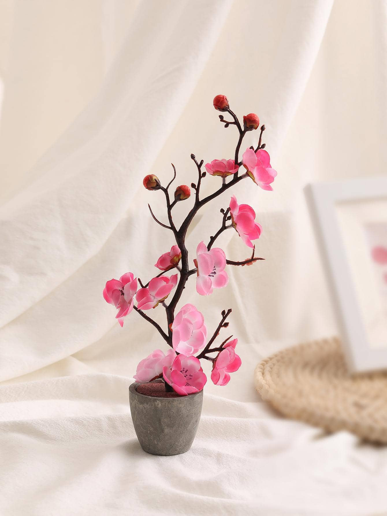 1pc Artificial Potted Flower, Plastic Small Faux Potted Peach Blossom For Home Decor,Fake Plants,... | SHEIN