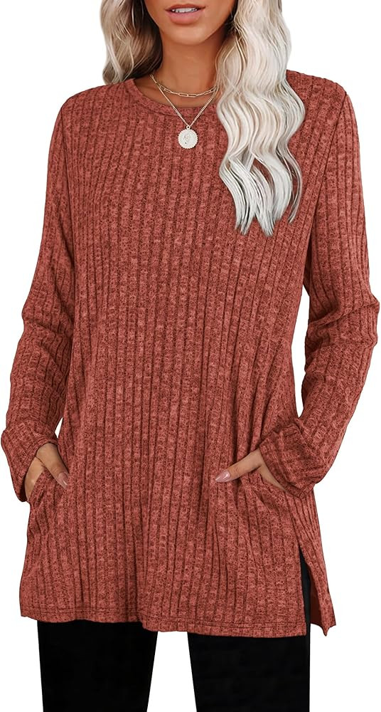 SAMPEEL Womens Sweaters Crewneck Long Sleeve Shirts with Pockets Fall Outfits 2025 Fashion Winter... | Amazon (US)