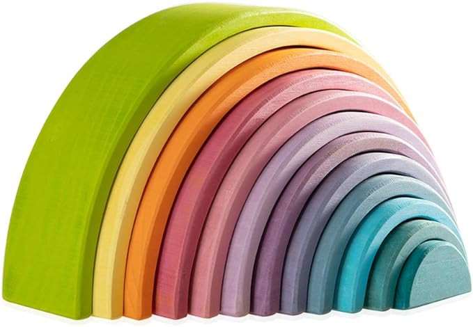 MERRYHEART Wooden Rainbow Stacking Toy, 12 Piece Wooden Rainbow Stacker, Extra Large Rainbow Stac... | Amazon (US)