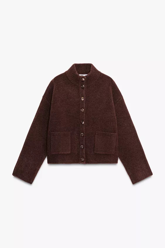 HIGH NECK KNIT CARDIGAN | Zara US