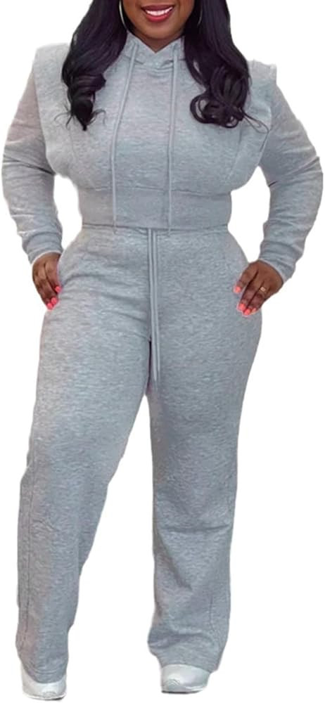 Famnbro Womens 2 Piece Outfits Cropped Hoodie Sweatsuits Sets Sweatshirt and Baggy Sweatpants Lou... | Amazon (US)