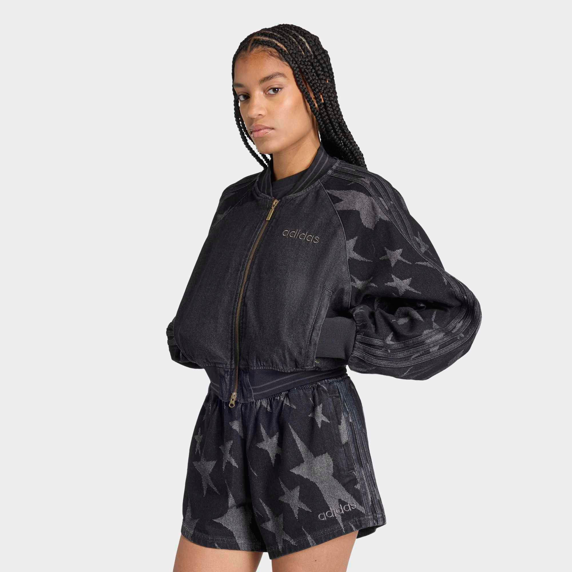 adidas Originals Women's Denim Graphic Varsity Bomber Jacket, Medium, True Denim Black | DICK'S Sporting Goods