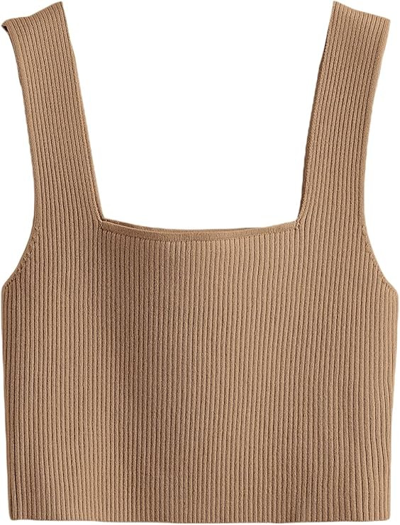 Verdusa Women's Square Neck Sleeveless Solid Ribbed Knit Crop Top Tank | Amazon (US)