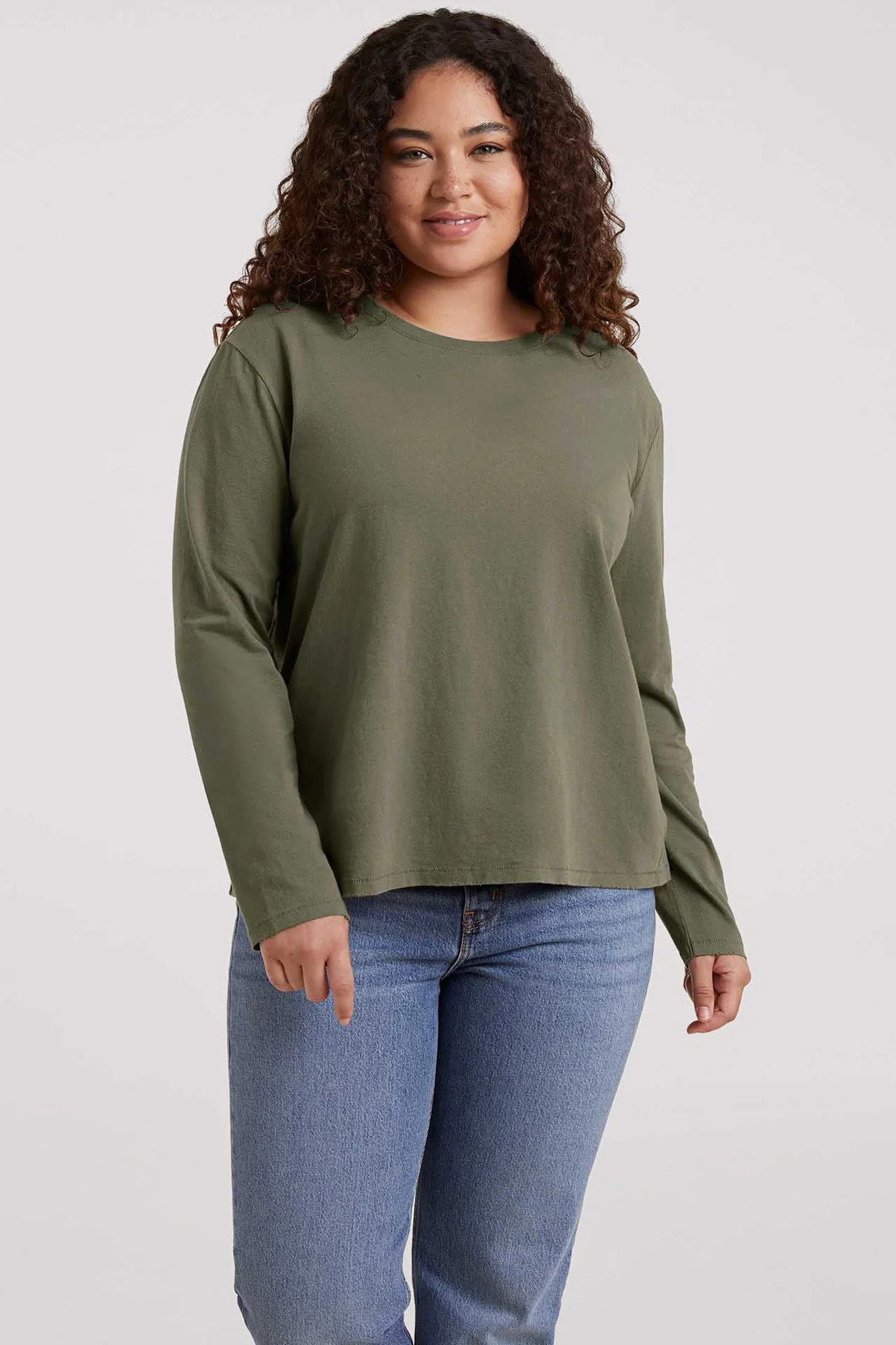 Vintage Cotton Long Sleeve Everyday T-Shirt | Olive | nuuds