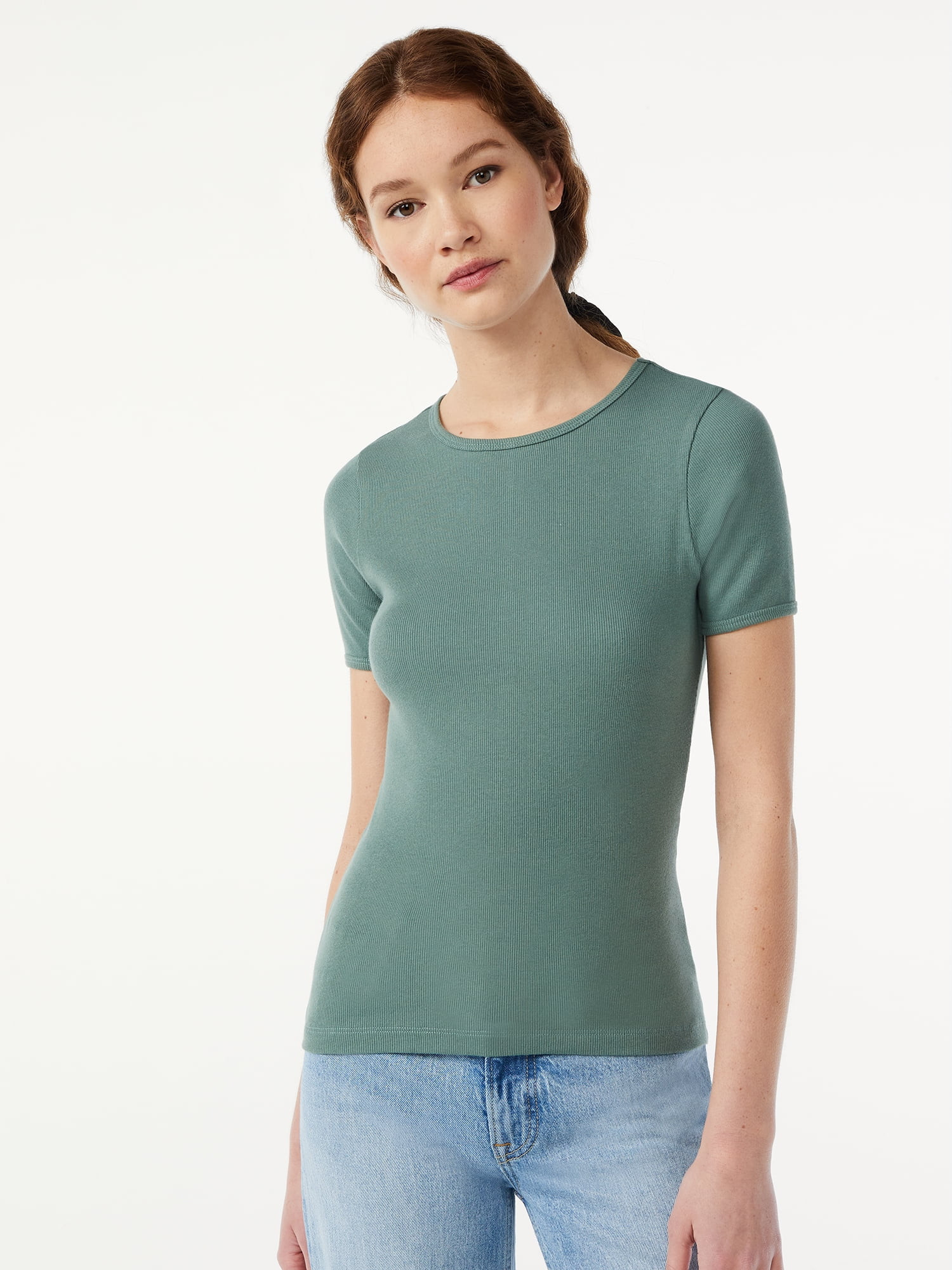 Free Assembly Women's Ribbed Crewneck Tee with Short Sleeves, Sizes XS-XXXL | Walmart (US)