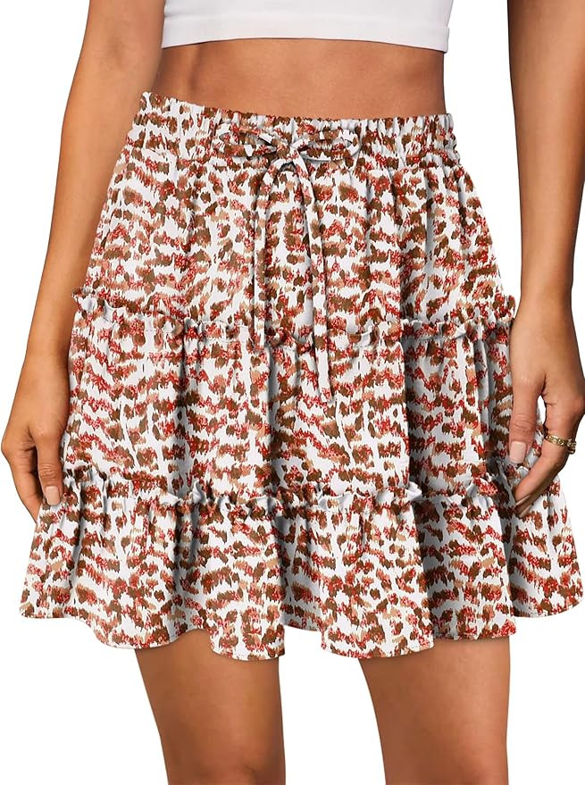 onlypuff Women's Boho Mini Skorts Flowy Butterfly Short Elastic High Waist Ruffle Tiered Skirts S... | Amazon (US)