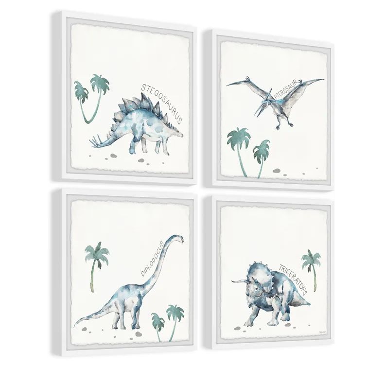 Caron Prehistoric Dinosaur 4 Piece Framed Art Set with Deckled Edges | Wayfair North America