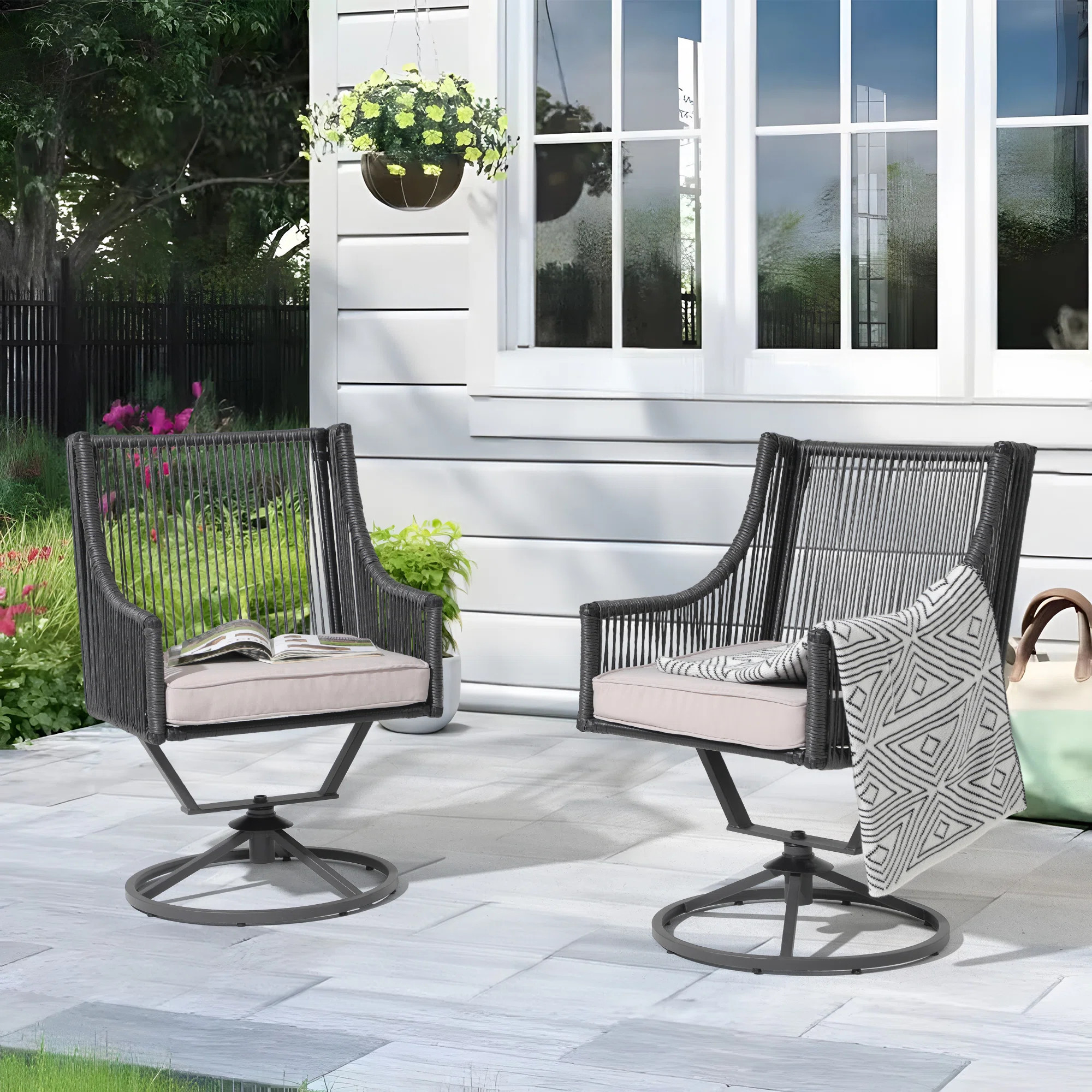Seyhan Wicker Outdoor Dining Armchair with Cushion (Set of 2) | Wayfair North America