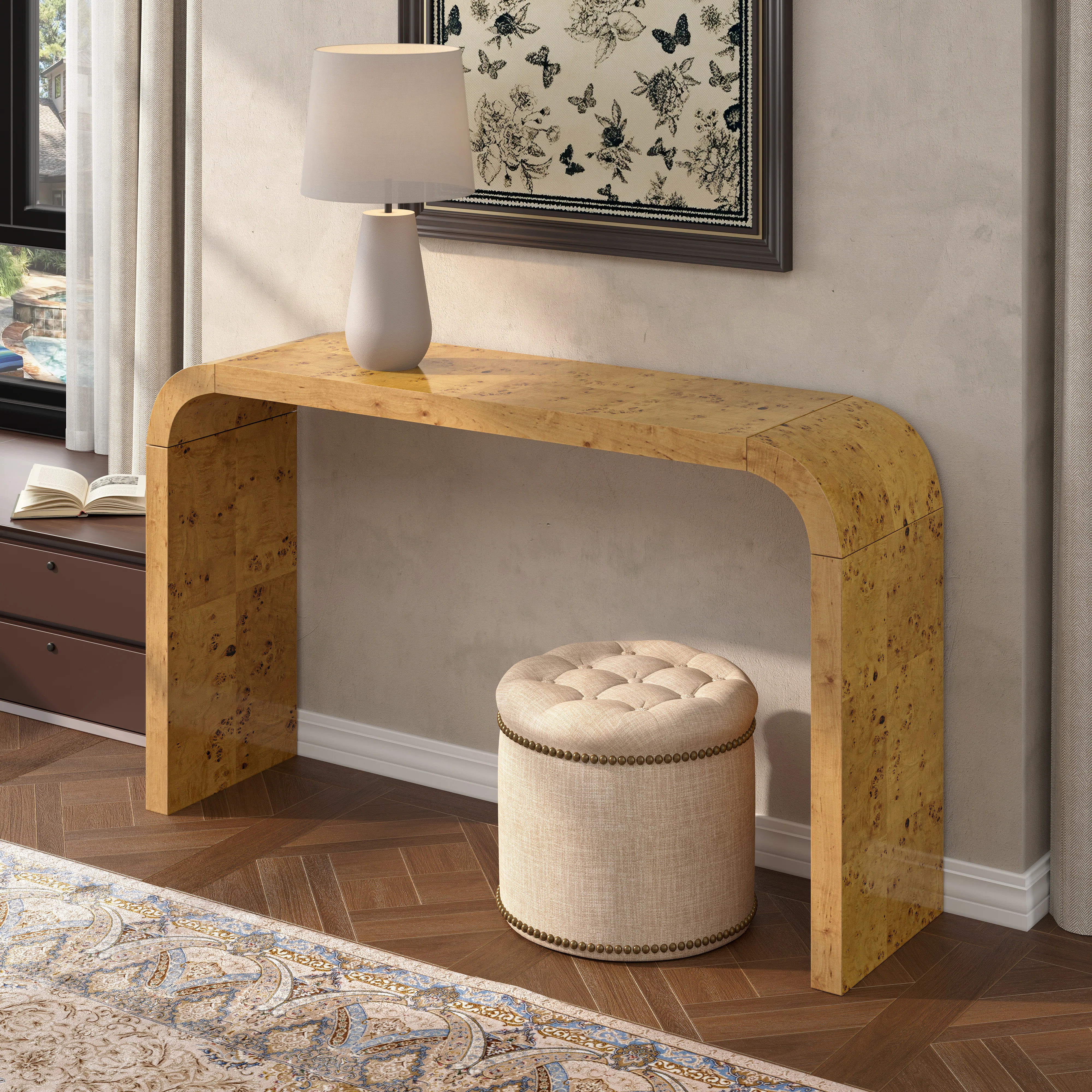 Shelmerdine Fuller 52" Burl Wood Console Table– Handcrafted Elegance with Sleek Curves | Wayfair North America