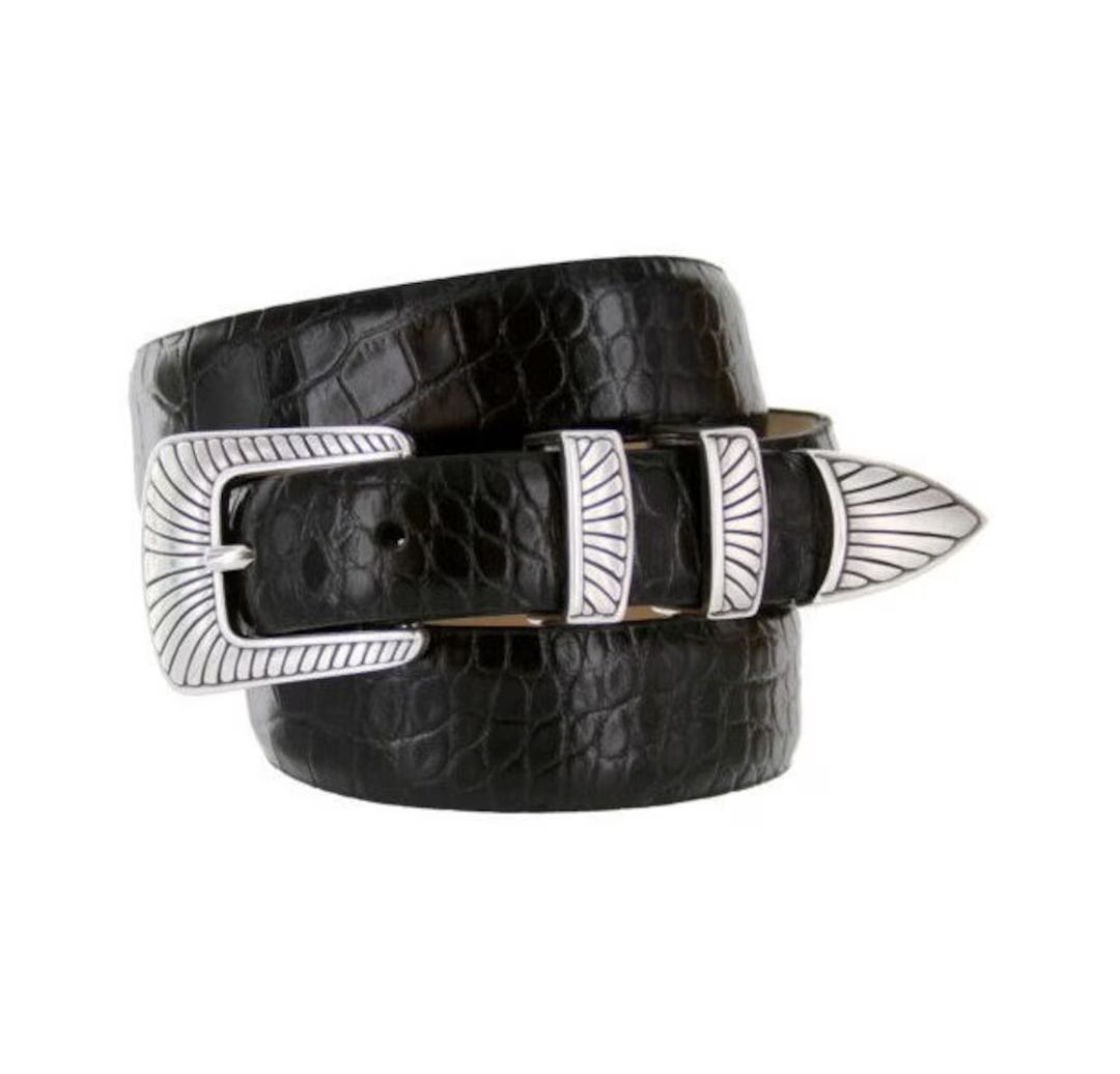 Italian Calfskin Genuine Leather Belt 1 1/8'' Wide Crocodile Print Embossed Dress Belt Black Fath... | Etsy (US)