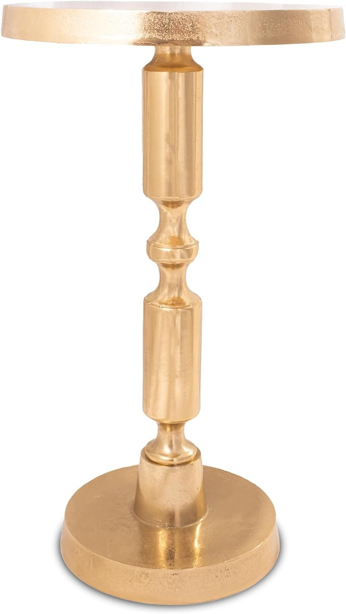 Small Round Gold Side Table by Objet D’Art, Rhodes, Accent, End, Pedestal, Martini, Cocktail an... | Amazon (US)