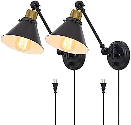 TRLIFE Plug in Wall Sconces Set of 2, Dimmable Swing Arm Wall Lights Plug in Wall Sconce with On/... | Amazon (US)