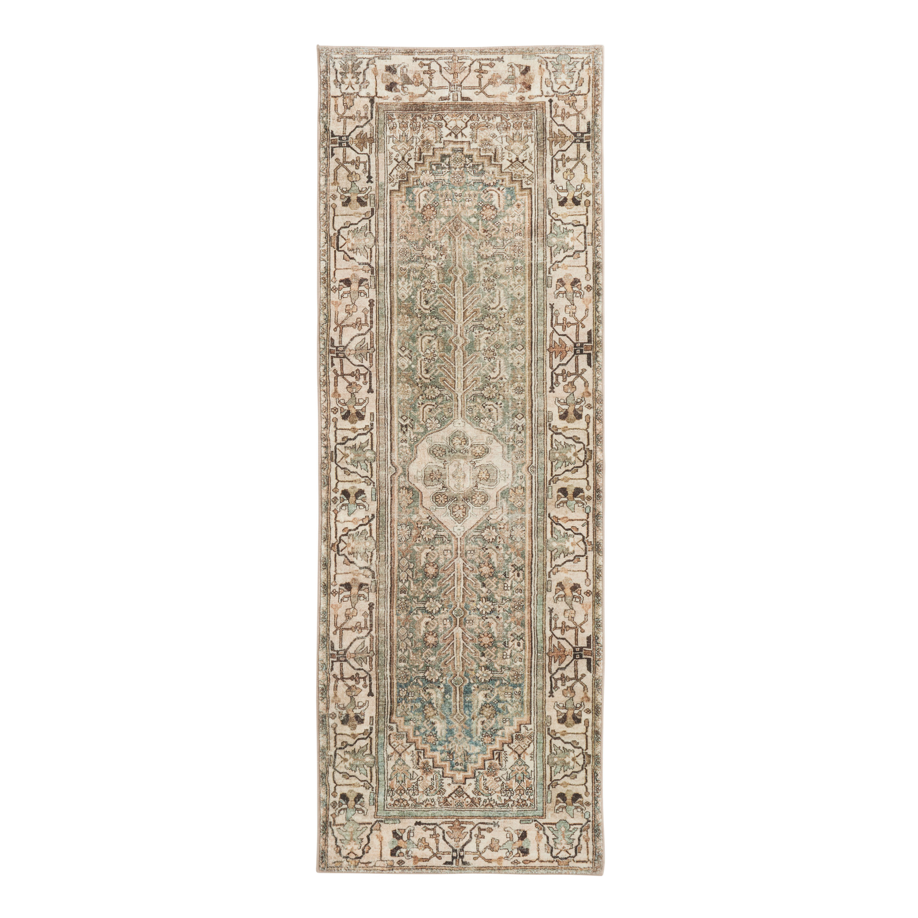 Fir Sage Green and Blue Persian Style Floor Runner | World Market