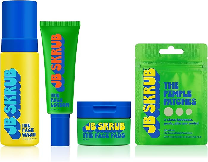 JB SKRUB The Face Kit – Pimple Patches, Pads, Wash & Lotion – Complete Skincare Set for Kids,... | Amazon (US)