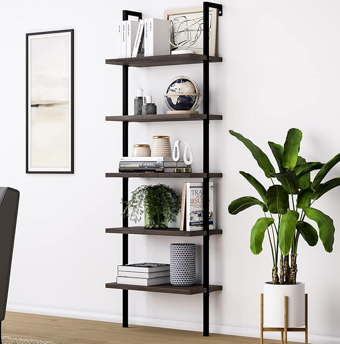 Nathan James Theo 5-Shelf Wood Modern Bookcase, Open Wall Mount Ladder Bookshelf with Industrial ... | Amazon (US)