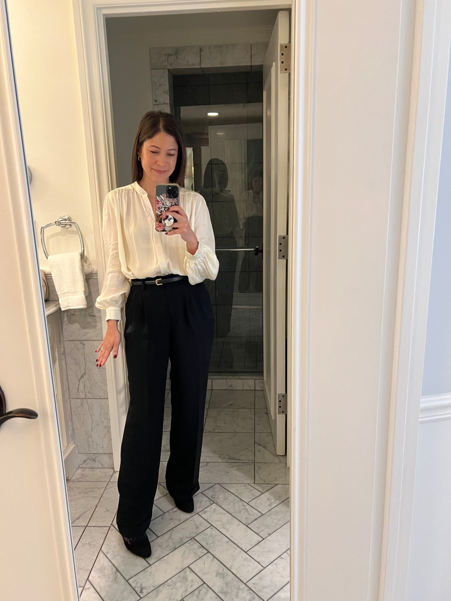 Here is the outfit I wore to the book signing event during my recent trip to South Carolina. I wanted to feel elegant, approachable, and refined and this look struck just the right balance.

I'm wearing the Heidi Merrick Farrah blouse, which has the most beautiful silhouette and drape. It pairs effortlessly with Lilysilk’s pleated black silk trousers, creating a timeless, understated ensemble. I finished the look with classic black suede Jimmy Choo pumps, which always make me feel confident and pulled together.
This look felt very Madame Chic simple, high quality, and timeless. ✨

Do you have a go-to outfit that makes you feel instantly chic and comfortable? I'd love to know! 💬

#ootd #tenitemwardrobe #dailyconnoisseur #elegantstyle 


#LTKSeasonal #LTKHoliday #LTKGiftGuide