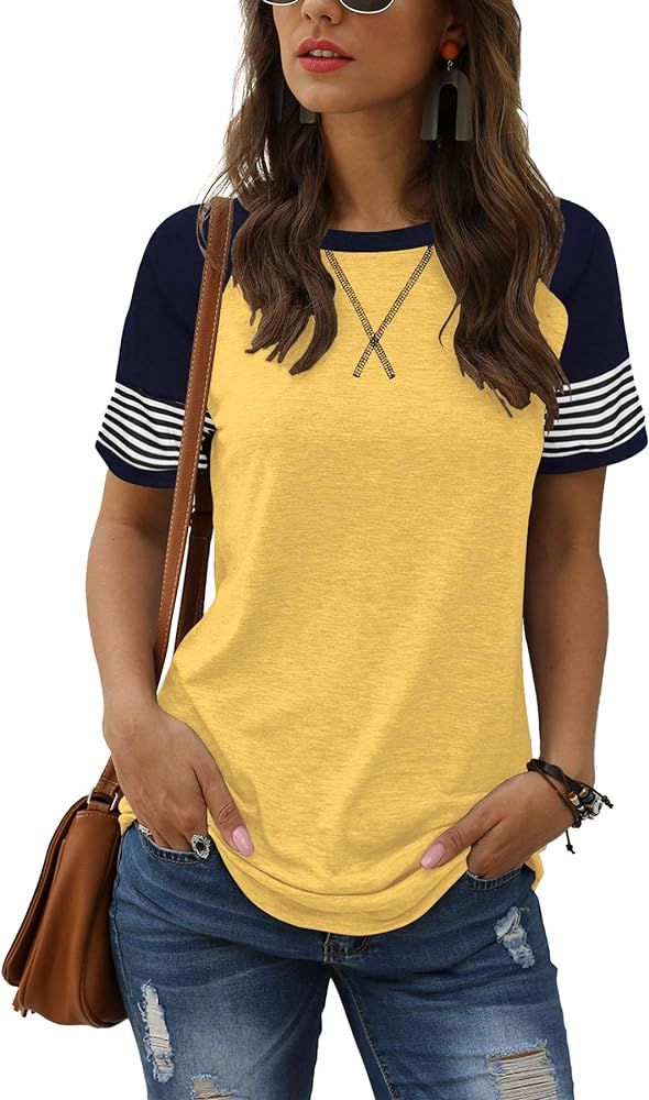 Adibosy Women Summer Casual Shirts: Short Sleeve Striped Tunic Tops - Womens Crew Neck Tee Tshirt... | Amazon (US)