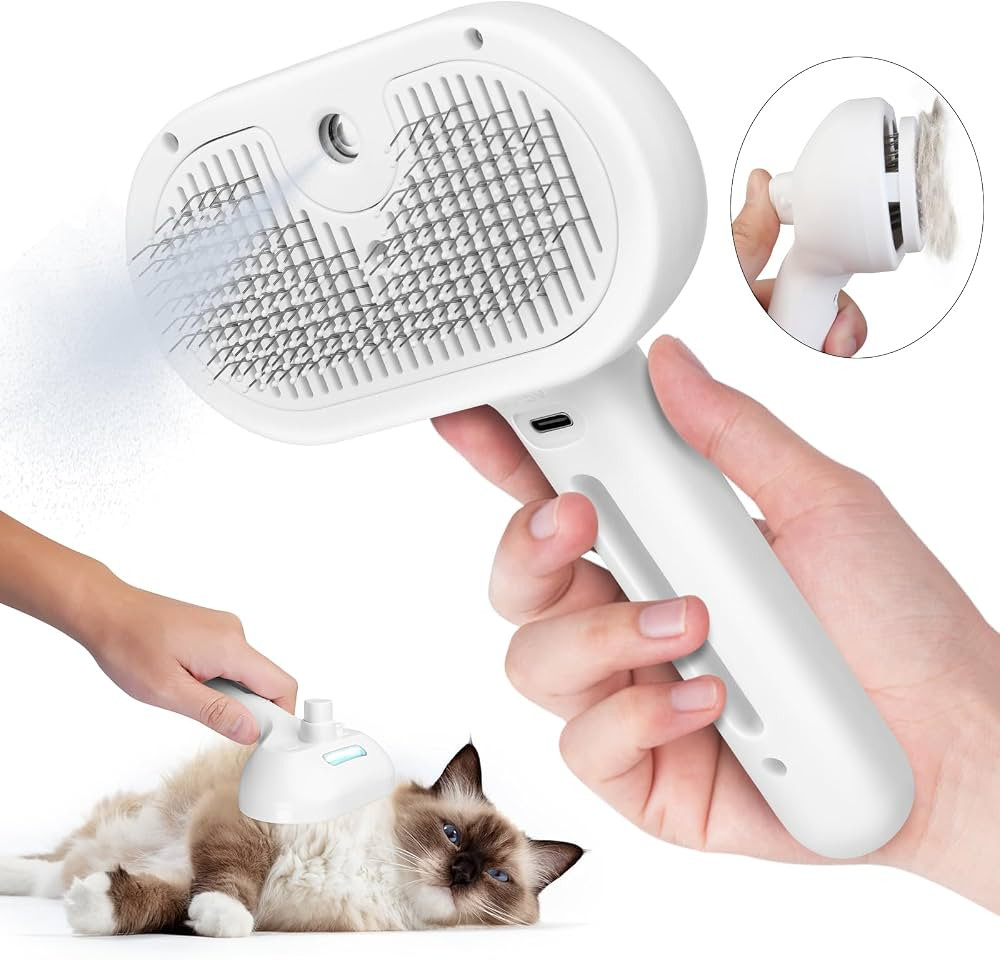 Cat Steam Brush, 3 In 1 Steamy Cat Brush with Release Button and Tank, Anti-Static Pet Spray Hair... | Amazon (US)