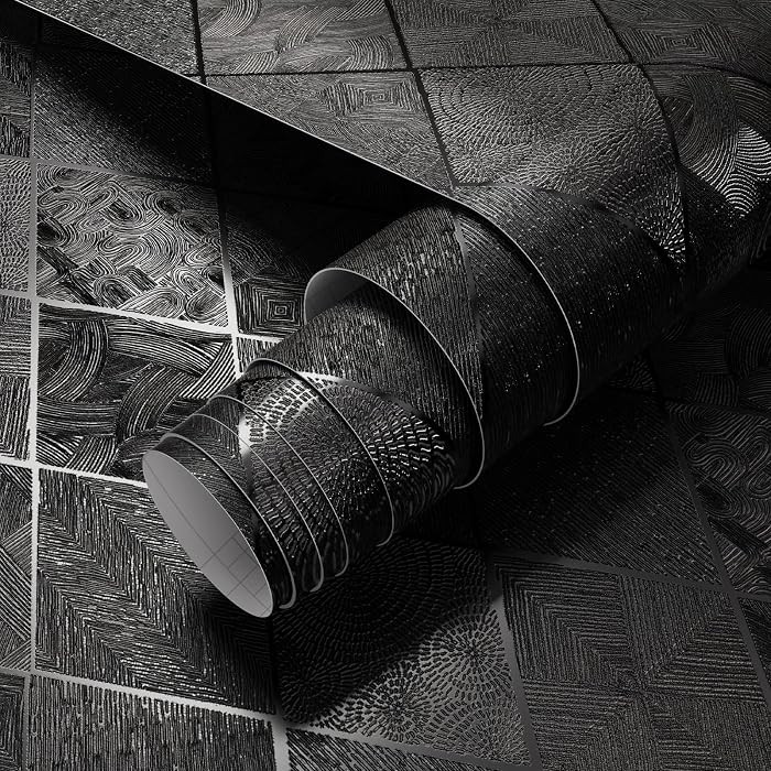 3D Embossed Peel and Stick Wallpaper Gothic, 17.3" x 400" Black Textured Geometric Linear Contact... | Amazon (US)